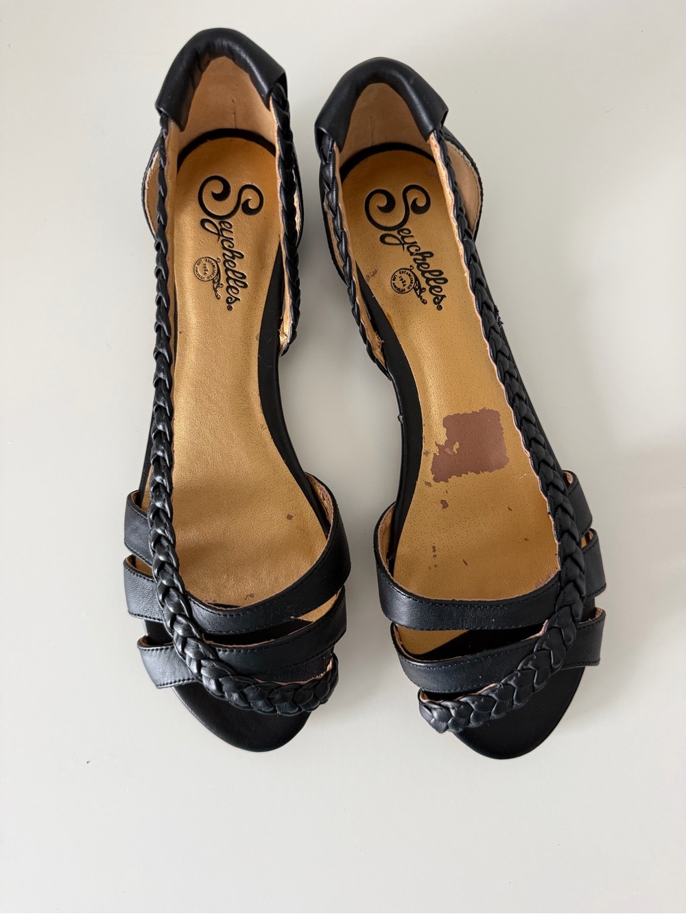 NWOT Seychelles Anthropologie Braided Leather Black Flat Sandals Resort Boho 8.5